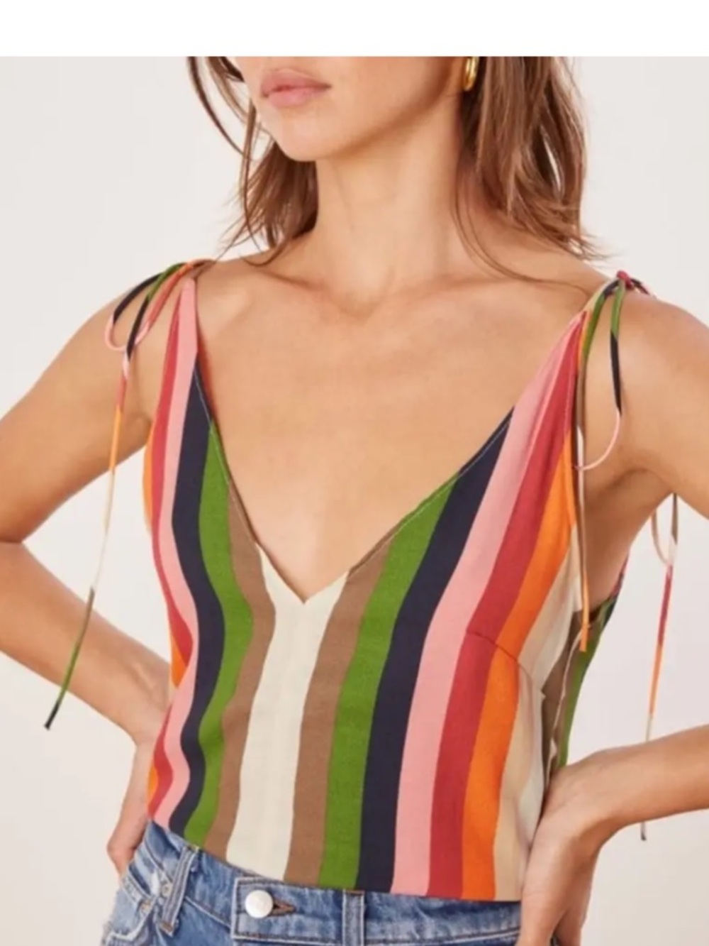 Reformation Harvie Striped  V-Neck Tank Top Camisole - Multicolor Size Small